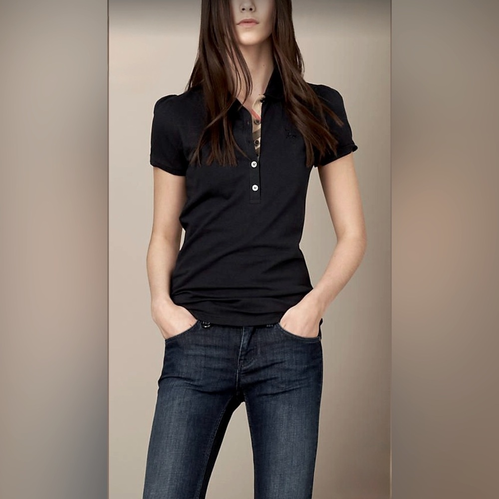 Burberry London Black Classic plaid trimmed polo - Picture 2 of 12
